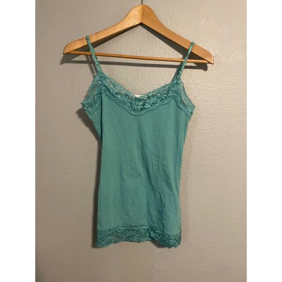 Vintage Charlotte Russe Womens Camisole Medium Teal Floral Lace Trim Fairy Y2K - Picture 1 of 6